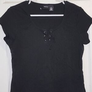 Xhilaration Black Lace-Up Short Sleeve Top Sz Xl